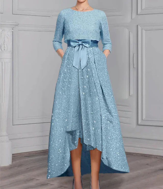 Wholesale Chiffon Scoop Long Sleeves Mother Of The Bride Dress With Sash & Sequins